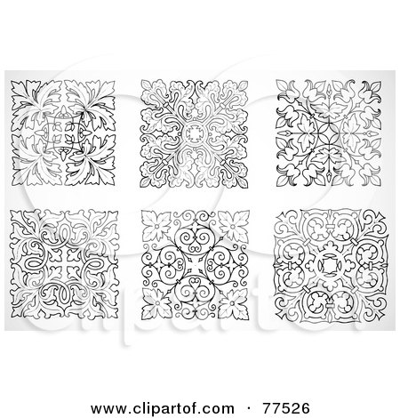 Royalty-Free (RF) Clipart Illustration of a Digital Collage Of Black And White Floral Squares by BestVector