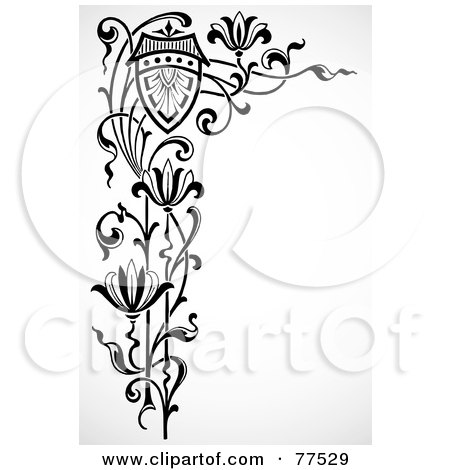 Royalty-Free (RF) Clipart Illustration of a Black And White Left Floral Edge Border by BestVector