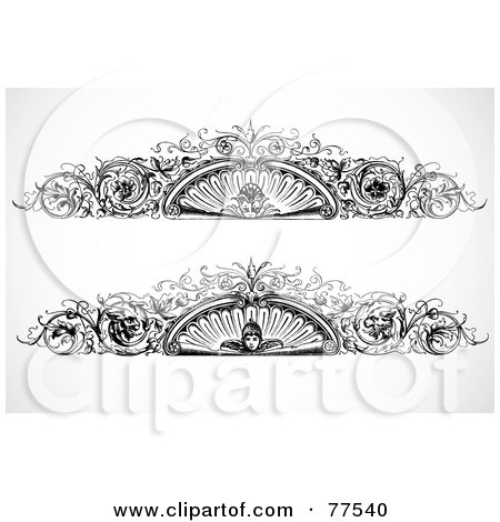 Royalty-Free (RF) Clipart Illustration of a Digital Collage Of Two Black And White Face Vine Headers by BestVector