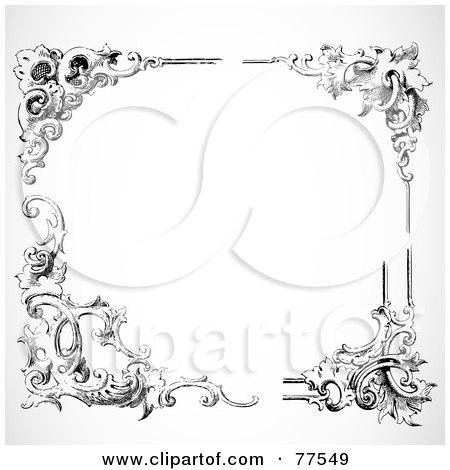 Royalty-Free (RF) Clipart Illustration of a Black And White Border Of Floral Corner Borders - Version 6 by BestVector