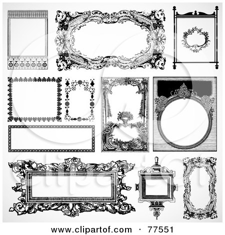 Royalty-Free (RF) Clipart Illustration of a Digital Collage Of Frame Design Elements, Black And White - Version 7 by BestVector