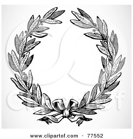Royalty-Free (RF) Clipart Illustration of a Black And White Olive Leaf Laurel by BestVector