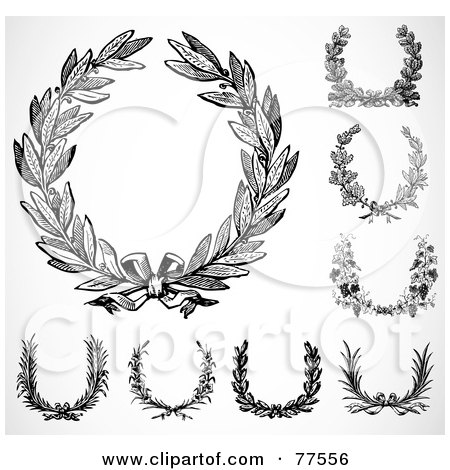 Royalty-Free (RF) Clipart Illustration of a Digital Collage Of Black And White Laurel Wreaths by BestVector