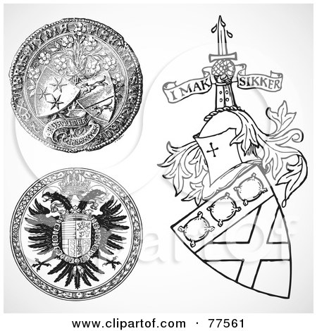 Royalty-Free (RF) Clipart Illustration of a Digital Collage Of Black And White Shield Crest Designs by BestVector