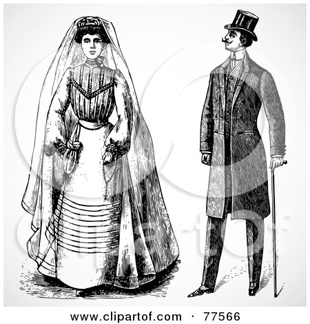 Royalty-Free (RF) Clipart Illustration of a Digital Collage Of A Black And White Historical Bride And Groom by BestVector