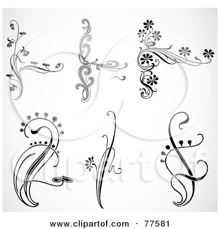 Royalty-Free (RF) Clipart Illustration of a digital collage of black and white floral vine elements by BestVector