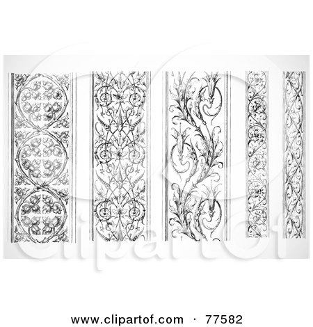 Royalty-Free (RF) Clipart Illustration of a Digital Collage Of Vertical Black And White Edge Borders by BestVector