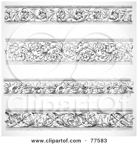 Royalty-Free (RF) Clipart Illustration of a Digital Collage Of Black And White Ornamental Vine Borders by BestVector