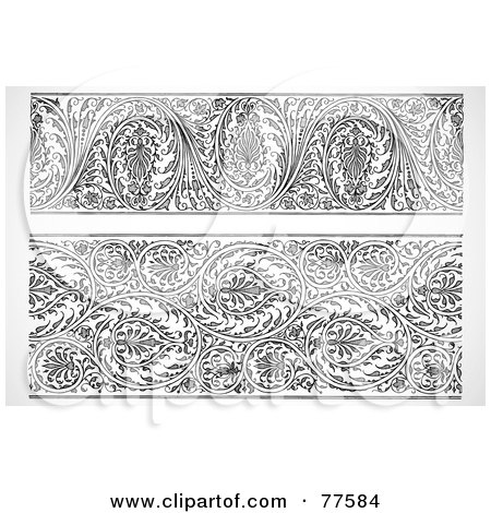 Royalty-Free (RF) Clipart Illustration of a Digital Collage Of Two Black And White Elegant Floral Borders by BestVector