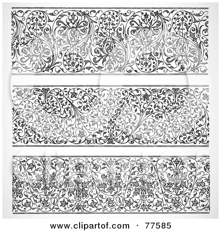 Royalty-Free (RF) Clipart Illustration of a Digital Collage Of Black And White Vined Headers by BestVector