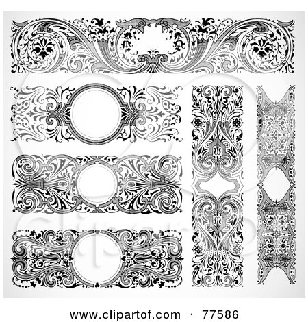 Royalty-Free (RF) Clipart Illustration of a Digital Collage Of Horizontal And Vertical Black And White Elegant Borders by BestVector