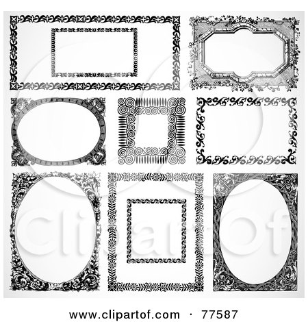 Royalty-Free (RF) Clipart Illustration of a Digital Collage Of Frame Design Elements, Black And White - Version 15 by BestVector