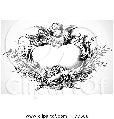 Royalty-Free (RF) Clipart Illustration of a Black And White Floral Oval Frame by BestVector