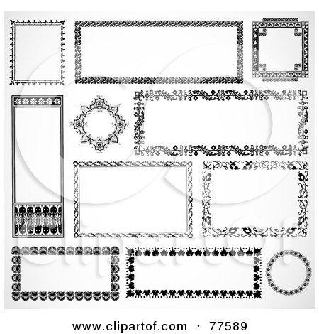 Royalty-Free (RF) Clipart Illustration of a Digital Collage Of Frame Design Elements, Black And White - Version 10 by BestVector