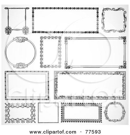 Royalty-Free (RF) Clipart Illustration of a Digital Collage Of Frame Design Elements, Black And White - Version 14 by BestVector