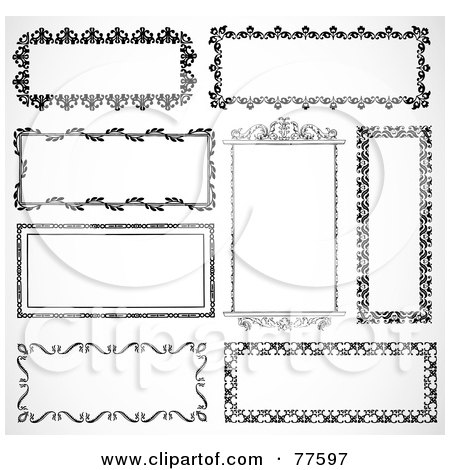 Royalty-Free (RF) Clipart Illustration of a Digital Collage Of Frame Design Elements, Black And White - Version 12 by BestVector