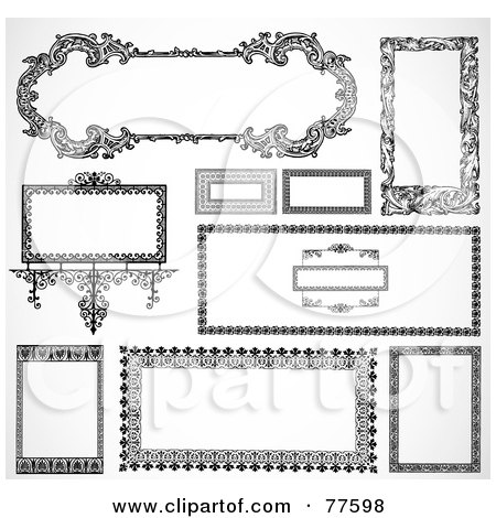 Royalty-Free (RF) Clipart Illustration of a Digital Collage Of Frame Design Elements, Black And White - Version 11 by BestVector