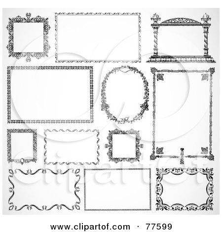 Royalty-Free (RF) Clipart Illustration of a Digital Collage Of Frame Design Elements, Black And White - Version 2 by BestVector