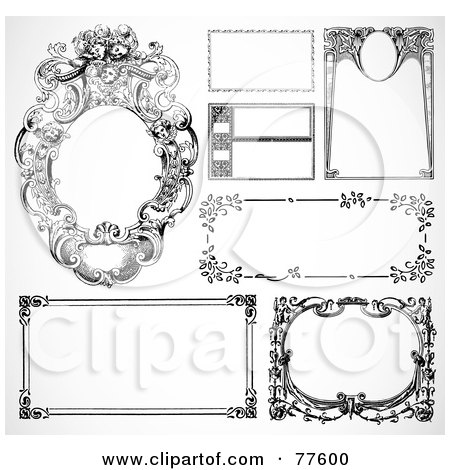 Royalty-Free (RF) Clipart Illustration of a Digital Collage Of Frame Design Elements, Black And White - Version 3 by BestVector