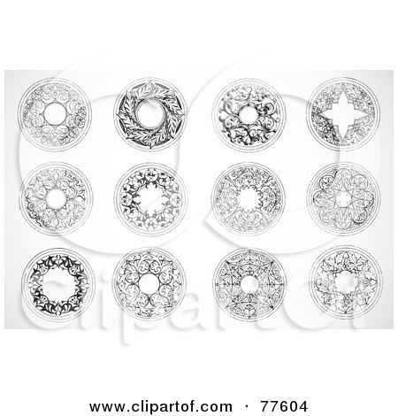 Royalty-Free (RF) Clipart Illustration of a Digital Collage Of Floral Circle Medallions by BestVector