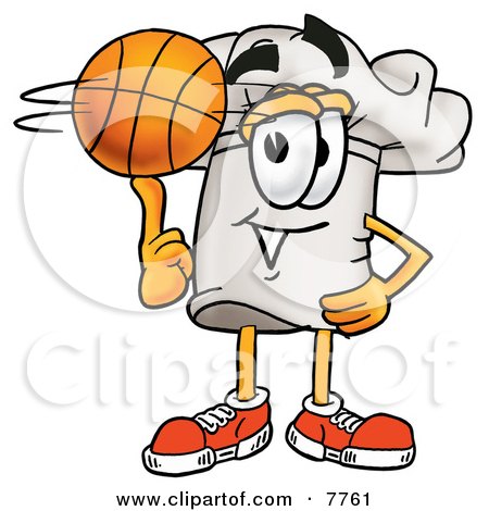 Clipart Picture of a Chefs Hat Mascot Cartoon Character Spinning a Basketball on His Finger by Mascot Junction