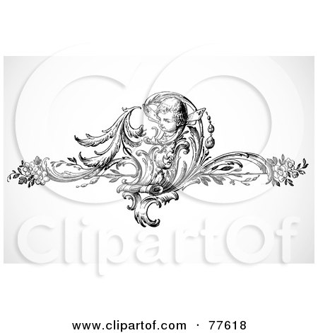 Royalty-Free (RF) Clipart Illustration of a Digital Collage Of A Black And White Floral Cupid Header by BestVector