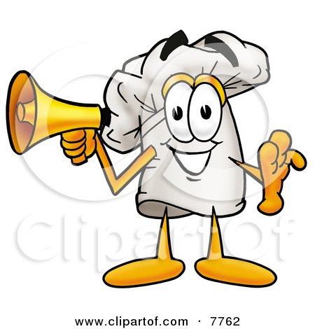 Clipart Picture of a Chefs Hat Mascot Cartoon Character Holding a Megaphone by Mascot Junction
