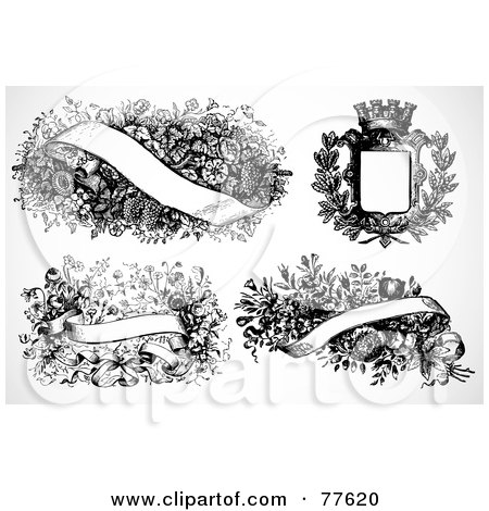 Royalty-Free (RF) Clipart Illustration of a Digital Collage Of Four Floral Banner Headers by BestVector