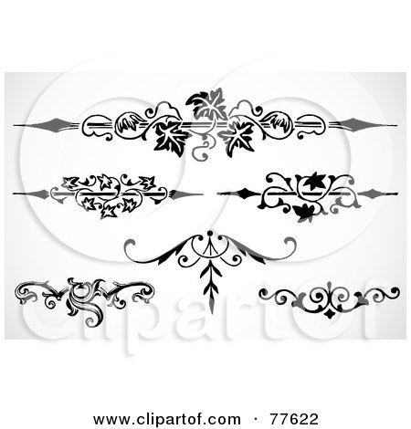 Royalty-Free (RF) Clipart Illustration of a Digital Collage Of Black Spear Floral Headers by BestVector