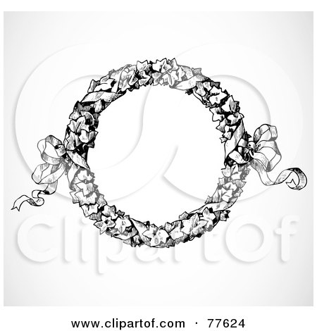 Royalty-Free (RF) Clipart Illustration of a Black And White Ivy Wreath by BestVector