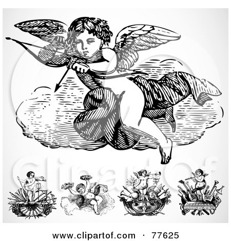 Royalty-Free (RF) Clipart Illustration of a Digital Collage Of Five Cupid Design Elements by BestVector