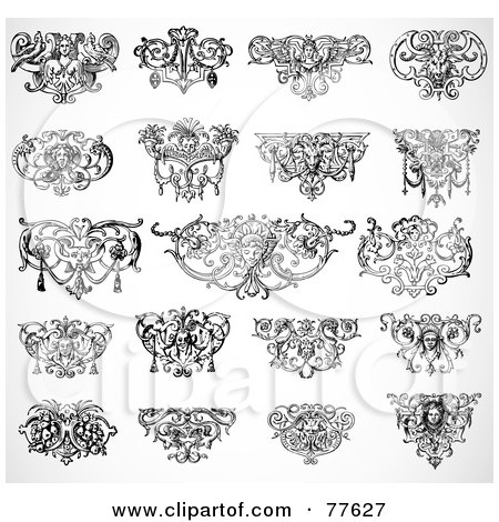 Royalty-Free (RF) Clipart Illustration of a Digital Collage Of Ornate Black And White Headers by BestVector