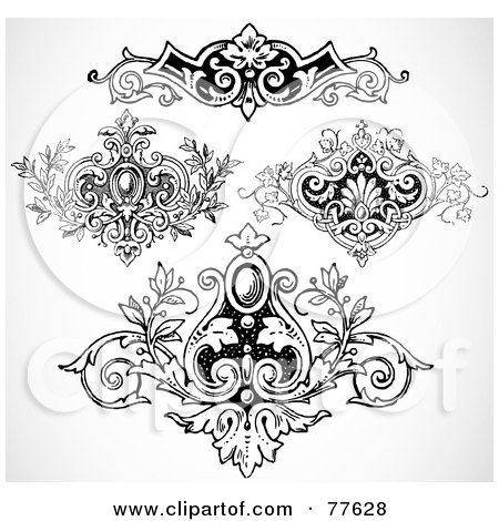 Royalty-Free (RF) Clipart Illustration of a Digital Collage Of Four Elegant Floral Crest Headers by BestVector