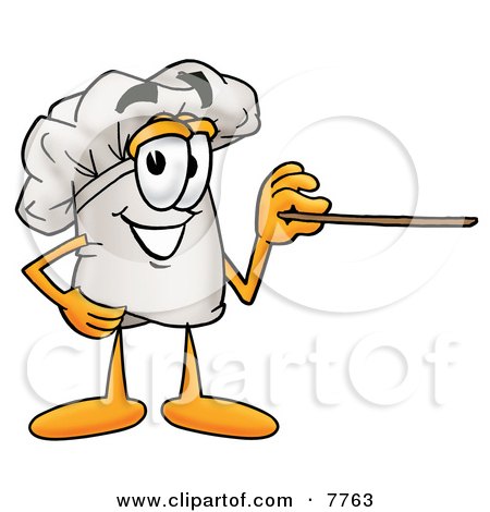 Clipart Picture of a Chefs Hat Mascot Cartoon Character Holding a Pointer Stick by Mascot Junction