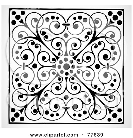 Royalty-Free (RF) Clipart Illustration of a Black And White Floral Dot Tile Pattern by BestVector