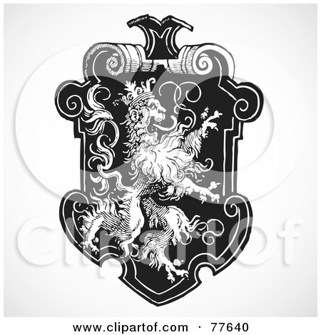Royalty-Free (RF) Clipart Illustration of a Black And White Lion Shield by BestVector