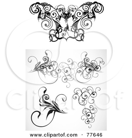 Royalty-Free (RF) Clipart Illustration of a Digital Collage Of Floral Curly Vine Elements by BestVector