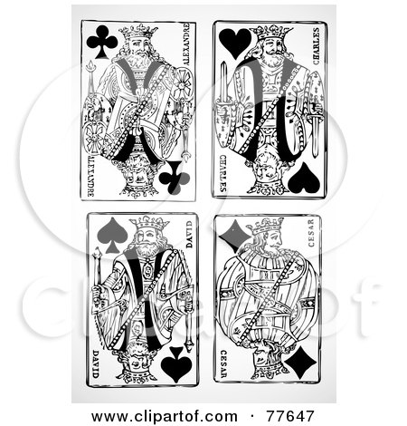 Royalty-Free (RF) Clipart Illustration of a Digital Collage Of Black And White Antique King Playing Cards by BestVector