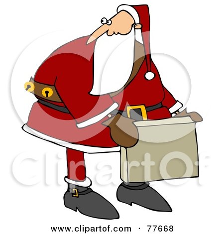 Royalty-Free (RF) Clipart Illustration of Kris Kringle Carrying A Cardboard Box And Looking Back by djart