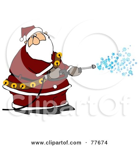 Royalty-Free (RF) Clip Art Illustration of Kris Kringle Spraying Snow Out Of A Pressure Washer by djart