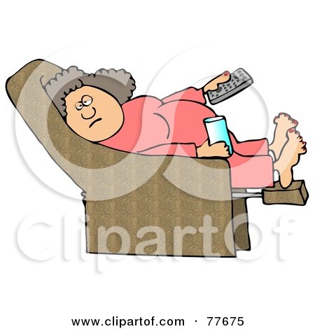 Royalty-Free (RF) Clipart Illustration of a Lazy Or Sick Woman Resting In A Recliner Chair With A Remote Control by djart