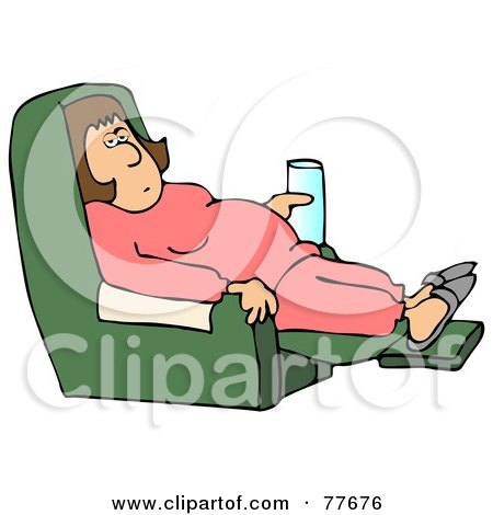 Royalty-Free (RF) Clipart Illustration of a Sick Or Lazy Woman With A Beverage, Lounging In A Chair by djart