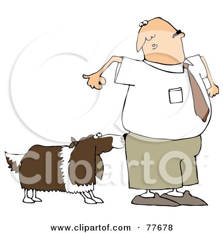 Royalty-Free (RF) Clipart Illustration of a Nervous Man Watching A Dog Sniff His Butt by djart