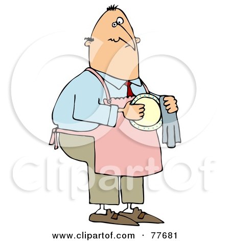 Royalty-Free (RF) Clipart Illustration of a House Husband Wearing An Apron And Drying A Dish by djart