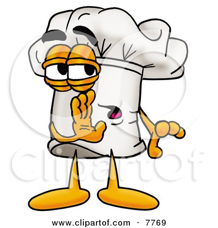 Clipart Picture of a Chefs Hat Mascot Cartoon Character Whispering and Gossiping by Mascot Junction