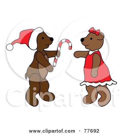 Royalty-Free (RF) Clipart Illustration of a Christmas Teddy Bear Giving A Candy Cane by Pams Clipart