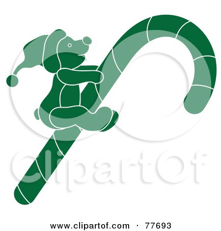 Royalty-Free (RF) Clipart Illustration of a Green Christmas Teddy Bear Riding A Candy Cane by Pams Clipart