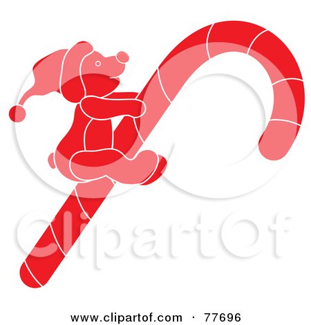 Royalty-Free (RF) Clipart Illustration of a Red Christmas Teddy Bear Riding A Candy Cane by Pams Clipart