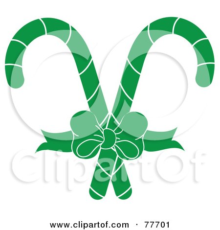 Royalty-Free (RF) Clipart Illustration of a Bow Tying Together Two Green Christmas Candy Canes by Pams Clipart