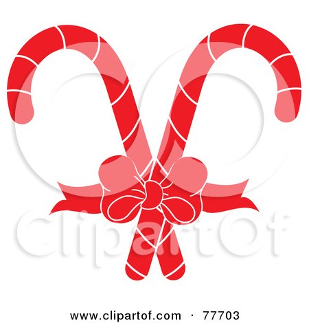 Royalty-Free (RF) Clipart Illustration of a Bow Tying Together Two Red Christmas Candy Canes by Pams Clipart